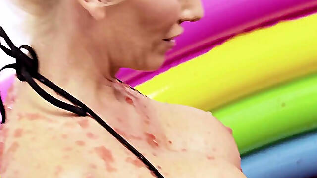 These busty British lesbians have a kink for food as they roll around and rub t