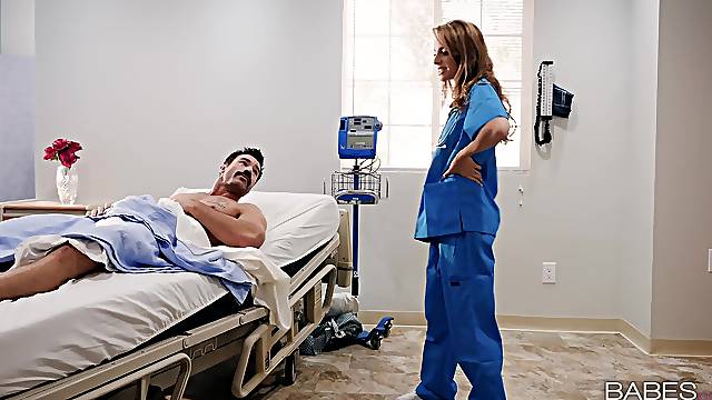 Man fucks this hot nurse in both holes and cums on her tits
