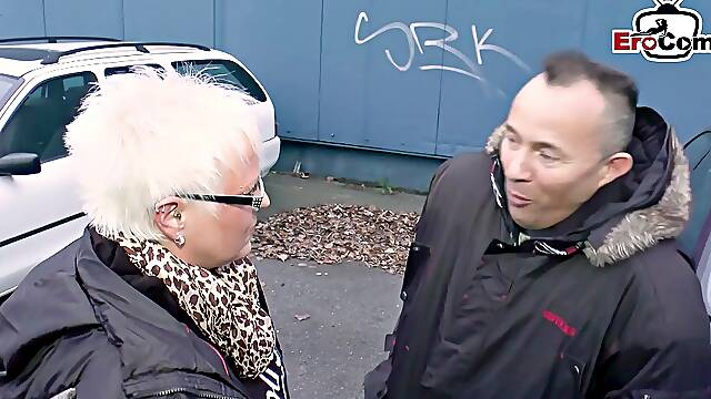 German Granny Enticed for Street Side Pounding