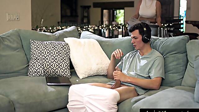 MOMMYS BOY - Pissed MILF Rachael Cavalli Gets Turned On Catching Stepson Jerking Off In Living Room