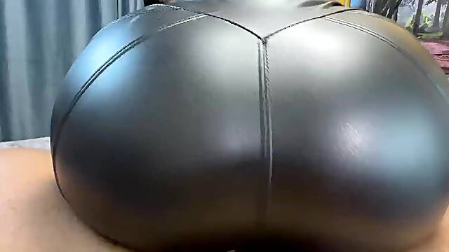 Look at this big ass with a hole in the leather leggings! My cheating wife cut a hole for deep penetration