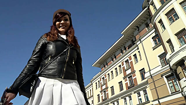 Watch this milf flaunt her goods in public! Peek up her skirt for the ultimate upskirt fetish...