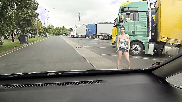 Real WHORE Picked up Between Trucks and Get Paid for Sex