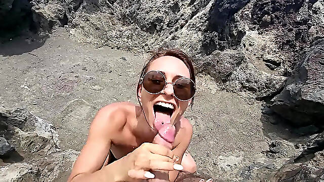 Crazy Italian MILF gives best public blowjob with huge cum facial