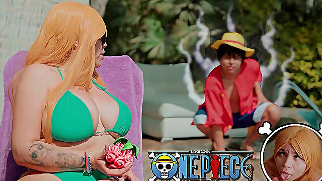 Luffy, from One Piece, eats Nami’s “Gomu Gomu” during a sexual encounter