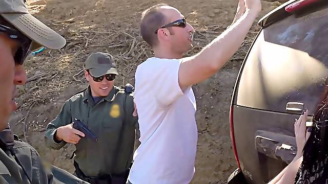 Latina fucked outdoors by a horny border patrol agent