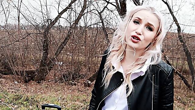 POV video of blonde stranger Stacy Starando giving head and riding