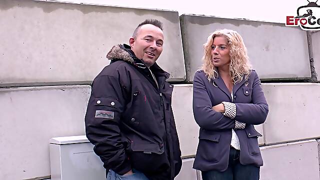 German mature blonde fucked at street casting