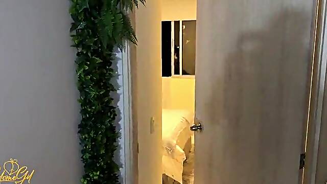 My hot bad stepmother leaves me to cum on her boobs after that babe caught me spying her - Salome Gil