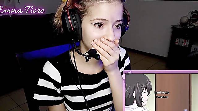 18yo youtuber gets sexually excited watching anime during the stream and masturbates - Emma Fiore