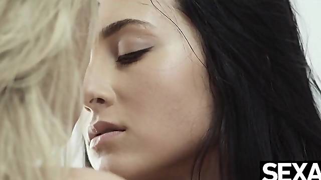 Watch this sexy brunette grind her wet pussy in her maid's face