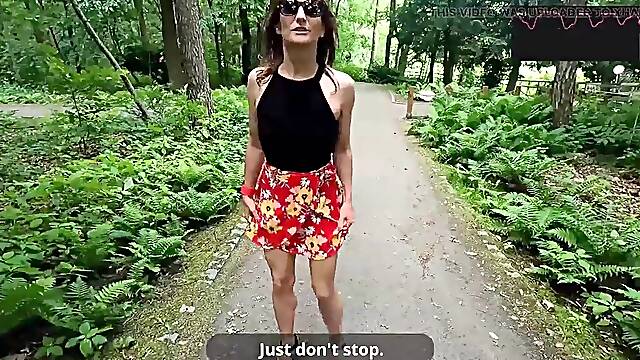 Public flashing and pissing in the Park with a Remote Sex-Toy