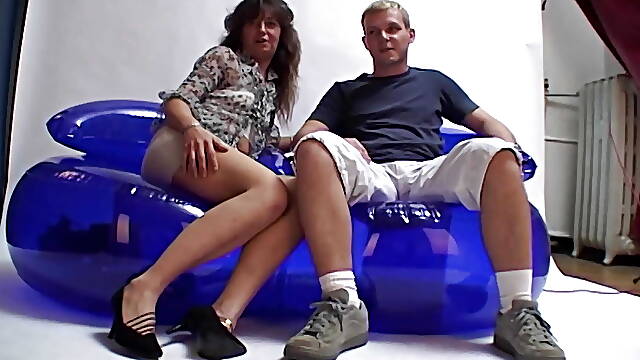 An old tattooed German lady loves riding a young pecker