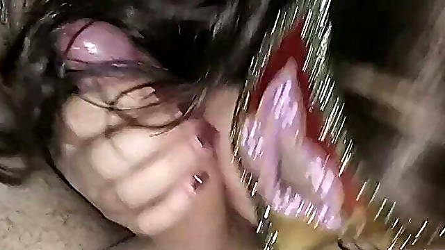 Sexy masked milf sucking dick POV