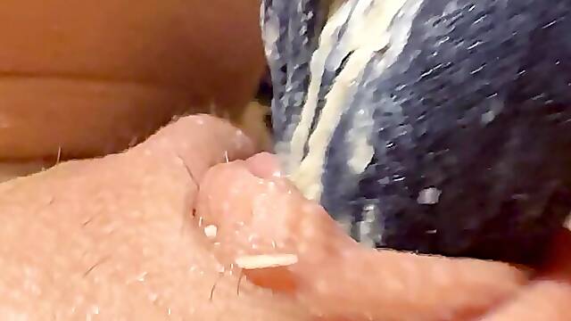Very dirty creamy smelly panties close up! Girl rubs clit through panty