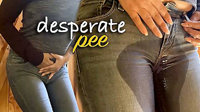 Jazmin couldnt hold it she pisses in her pants! Desperate Pee!