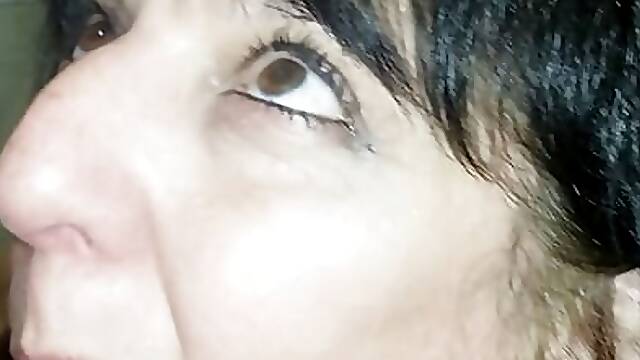 Sexy mature neighbor let me RECORD her sucking my dick POV! Close up face fucking &amp; gagging deep throat