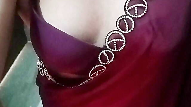 Indian Crossdresser Gaurisissy feeling horny in Purple Saree looking and fucking like a house wife