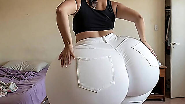 Big Ass Latina Twerking in Tight White Jeans and Ends in White Thong