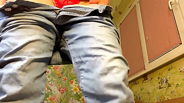 Thong Play, Pee with Open Pussy Close up