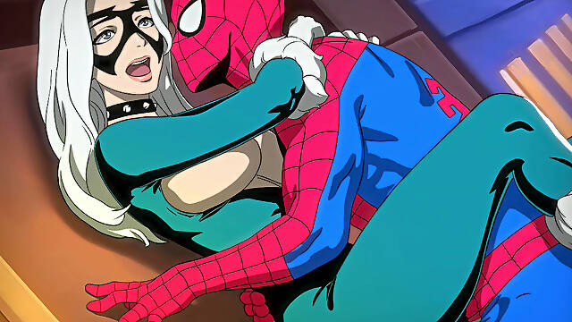 Black Cat Bends Over The Rooftop - Spider-Man Rams His Big Cock Inside Her Pussy