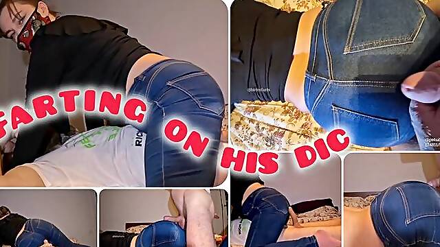 Farting on a dick in jeans