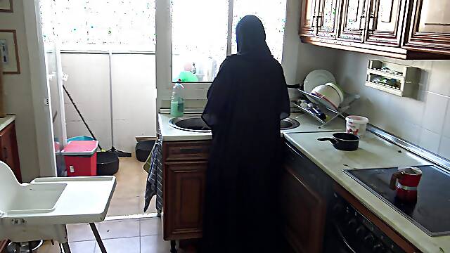 German Grandpa Fucks His Submissive Arab Maid in the Kitchen