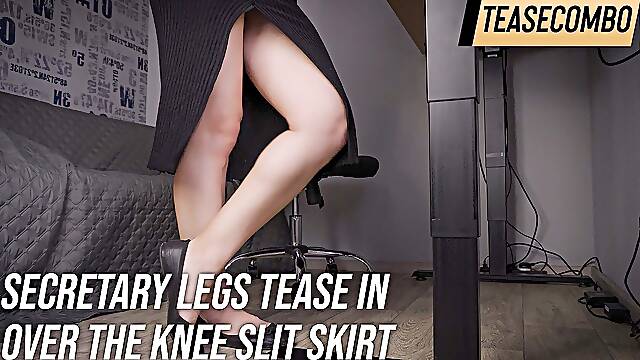 Secretary Legs Tease in Over the Knee Slit Skirt