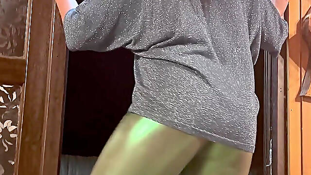 Tight & Shiny - Cameltoe Tease with No Panties