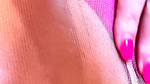 Glossy Nude Pantyhose & Neon Pink Tease