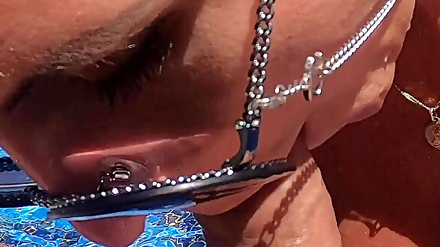 Busty Blonde MILF Rides Cock Wildly Poolside