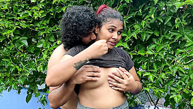 Out Door Terrace Rain Romance with Boobs Suck and Boobs Press