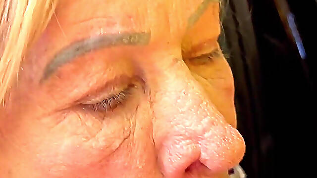 Tattooed 81 Year Old Granny Outdoor Behind the Car Fucked